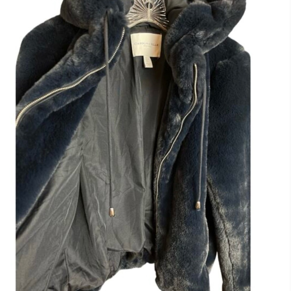 Midnight Blue Faux Fur Hooded Jacket - Picture 4 of 5